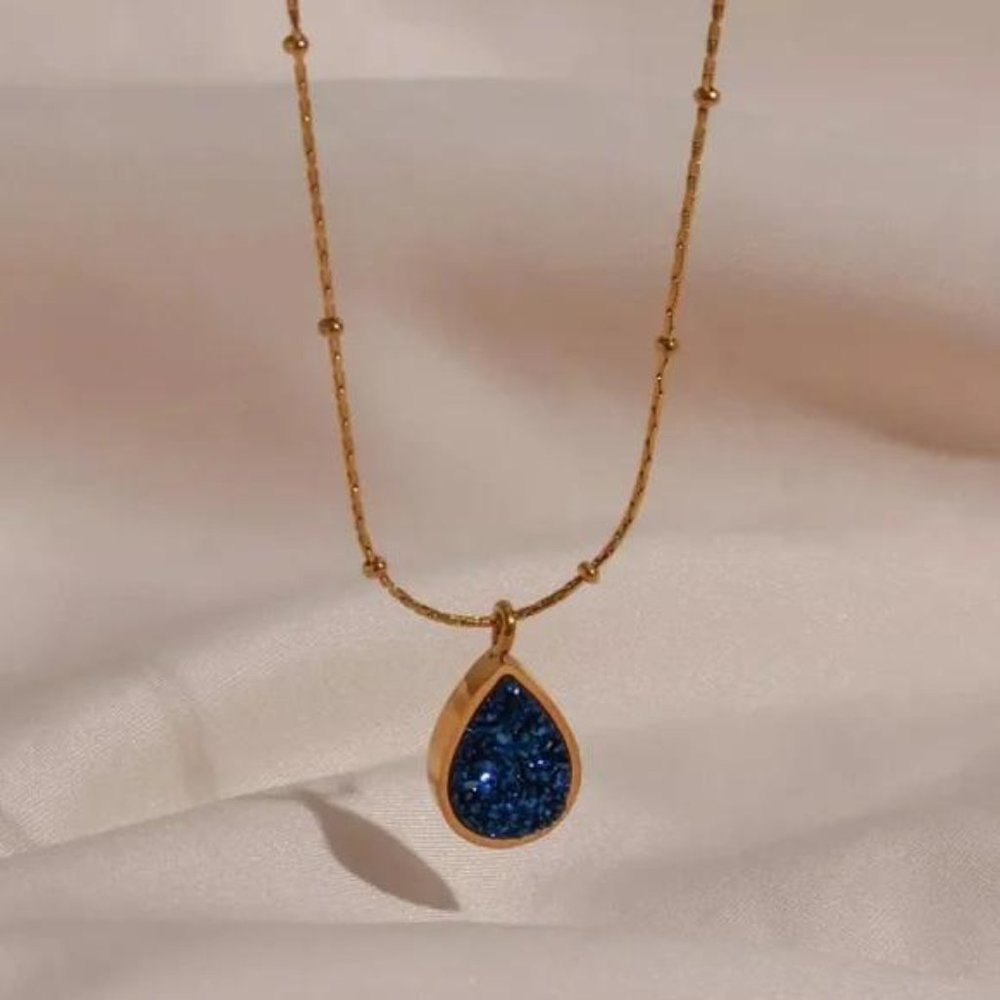 New 18K Blue Drop Pendant Beads Chain Necklace, NICE NECKLACE, CUTE NECKLACE